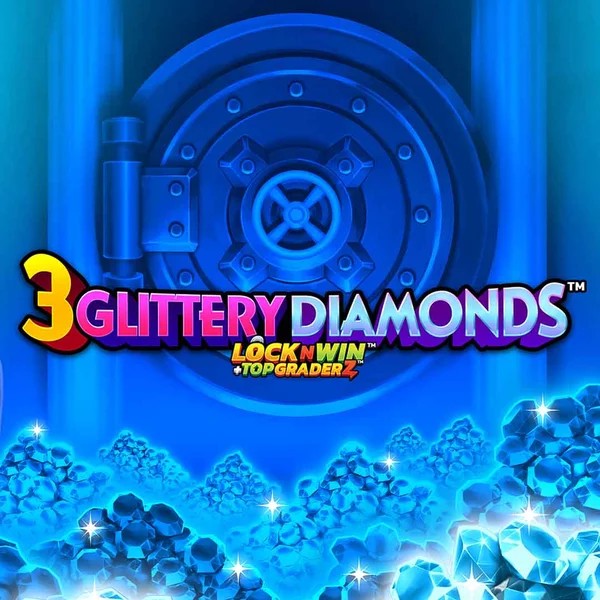 Official Slots logo: 3 Glittery Diamonds by PearFiction Studios at Crystal Roll Casino